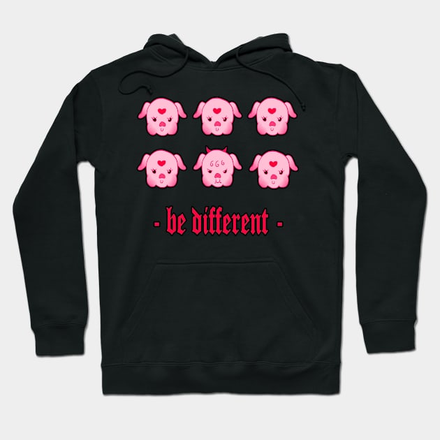 Satanic cute pig "be different" Hoodie by Demonic cute cat